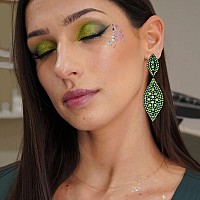 Flyonce Womens Rhinestone Crystal Wedding Bridal 2 Leaf Drop Dangle Chandelier Earrings Green Ab