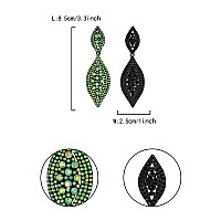 Flyonce Womens Rhinestone Crystal Wedding Bridal 2 Leaf Drop Dangle Chandelier Earrings Green Ab