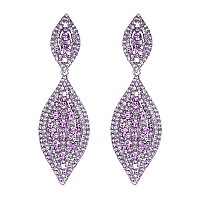 Flyonce Womens Rhinestone Crystal Wedding Bridal 2 Leaf Drop Dangle Chandelier Earrings Purple Silvertone