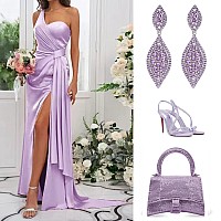 Flyonce Womens Rhinestone Crystal Wedding Bridal 2 Leaf Drop Dangle Chandelier Earrings Purple Silvertone