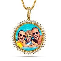 Yimeraire Customized Photo Necklace Personalized For Women Men 18K Gold Plated Round Pendant Necklace With Picture Custom Memori