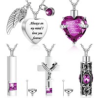 Fumete 5 Pcs Urn Necklace For Ashes Keepsake Cremation Heart Cross Cubic Jewelry For Ashes Stainless Steel Memorial Locket Ashes