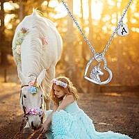 Hidepoo Unicorn Necklace Gifts For Girls 14K White Gold Plated Heart Pendant Colorful Cz Unicorn Necklace Initial J Pendant Uni