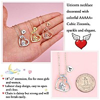 Hidepoo Unicorn Necklace Gifts For Girls 14K White Gold Plated Heart Pendant Colorful Cz Unicorn Necklace Initial J Pendant Uni