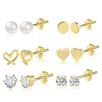 Stud Earring Sets For Multiple Piercing Gold Stud Earrings Set For Women Girls 14K Gold Plated Heart Stud Earrings6 Styles