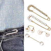 5 Pcs Fashion Pearl Broochsweater Shawl Clip Double Faux Pearl Brooches Waist Pants Extender Safety Pins