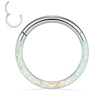 14G Septum Jewelry White Opal Septum Rings Silver Daith Earrings Surgical Steel Conch Hoop Earrings Seamless Nose Ring Hoops Sep