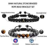 Storup Initial Beaded Bracelets For Men 8Mm Tiger Eye Lava Rock Obsidian Stone Handmade Mens Jewelry Adjustable Beads Bracelets