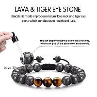 Storup Initial Beaded Bracelets For Men 8Mm Tiger Eye Lava Rock Obsidian Stone Handmade Mens Jewelry Adjustable Beads Bracelets