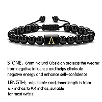 Storup Initial Beaded Bracelets For Men 8Mm Tiger Eye Lava Rock Obsidian Stone Handmade Mens Jewelry Adjustable Beads Bracelets