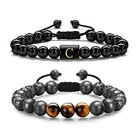 Storup Mens Bracelet For Boys Initial Beaded Bracelets Tiger Eye Lava Rock Bracelets Gifts For Boys Men Birthday Jewelry Gifts