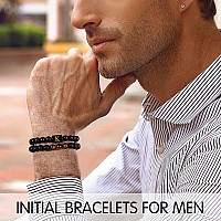 Storup Mens Gifts Ideas Mens Bracelet Natural Black Lava Rock Stone Mens Initial Obsdian Bracelets Gifts For Men Adjustable Bra