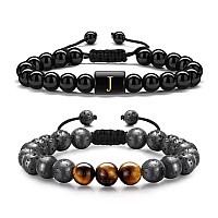 Storup Valentines Day Bracelets Gifts For Men Tiger Eye Lava Rock Mens Bracelet Valentines Day Gifts For Him Adjustable Initial