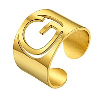 Keystyle Womens G Letters Ring For Women Gold Captial Initials Adjustable Wide Cuff Trumb Rings For Hip Hop Dancer