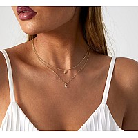 Lexody Diamond Necklaces For Women Dainty Leaf Necklace 14K Gold Plated Layered Cz Moon Necklace Simple Diamond Choker Necklaces