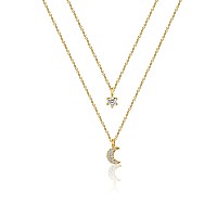 Lexody Diamond Necklaces For Women Dainty Leaf Necklace 14K Gold Plated Layered Cz Moon Necklace Simple Diamond Choker Necklaces