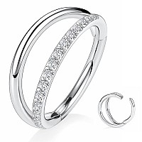 Yrogcu Silver Color Double Hoop Hinged Nose Ring Special Design 20G 08Mm Diameter 10Mm38 Nose Ring With Cz Septum Pier