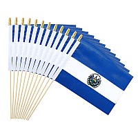 Ckexin 25Pack Small Salvador Flag Handheld Mini Salvadoran Flag On Stick 5X8 Inch