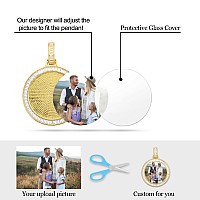 Yimeraire Customized Picture Pendant Necklace For Men Women Personalized Picture Necklace Baguette Diamond Round Shaped Custom P