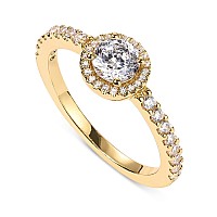 Pavoi 14K Gold Plated 5Mm Round Halo Ring For Women Promise Rings For Her Yellow Gold 5