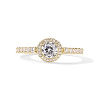 Pavoi 14K Gold Plated 5Mm Round Halo Ring For Women Promise Rings For Her Yellow Gold 5