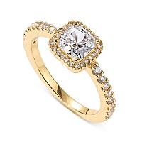 Pavoi 14K Gold Plated Square Halo Ring For Women Promise Rings For Her Yellow Gold 6