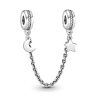 Half Moon And Star Safety Chain Charm 925 Sterling Silver Pendantgirl Jewelry Beads Gifts For Women Braceletnecklace A0203