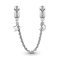 Half Moon And Star Safety Chain Charm 925 Sterling Silver Pendantgirl Jewelry Beads Gifts For Women Braceletnecklace A0203