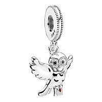 Owl Dangle Charm 925 Sterling Silver Pendantgirl Jewelry Beads Gifts For Women Braceletnecklace A0033