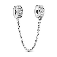 Clear Clip Safety Chain Charm 925 Sterling Silver Pendantgirl Jewelry Beads Gifts For Women Braceletnecklace