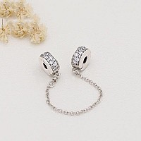 Clear Clip Safety Chain Charm 925 Sterling Silver Pendantgirl Jewelry Beads Gifts For Women Braceletnecklace