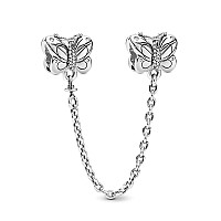 Butterfly Safety Chain Cubic Zirconia Charm 925 Sterling Silver Pendantgirl Jewelry Beads Gifts For Women Braceletnecklace A01