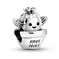 Free Hugs Cactus Black Pink Enamel Charm 925 Sterling Silver Pendantgirl Jewelry Beads Gifts For Women Braceletnecklace A01