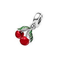 Asymmetrical Cherry Fruit Dangle Charm 925 Sterling Silver Pendantgirl Jewelry Bead Gift For Women Braceletnecklace