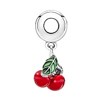 Asymmetrical Cherry Fruit Dangle Charm 925 Sterling Silver Pendantgirl Jewelry Bead Gift For Women Braceletnecklace