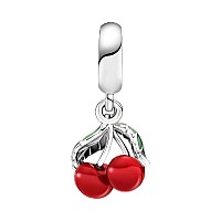 Asymmetrical Cherry Fruit Dangle Charm 925 Sterling Silver Pendantgirl Jewelry Bead Gift For Women Braceletnecklace