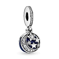 Moon And Night Sky Cubic Zirconia Dangle Charm 925 Sterling Silver Pendantgirl Jewelry Beads Gifts For Women Braceletnecklace