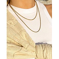 Waitsoul 925 Sterling Silver Rope Chain Lobster Clasp 3Mm 18K Gold Over Rope Link Curb Chain Necklace For Women Men Diamond Cut