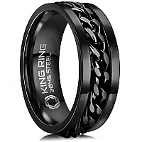 King Ring 8Mm Black Spinner Ring Fine Polished Flat Fidget Ring For Men Women With Cuban Chain Stainless Steel Ring Black