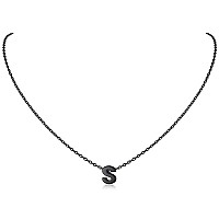 Chicsilver Black Initial Necklace For Women 925 Sterling Silver Dainty Small Letter S Initial Pendant Necklace For Women Teen Gi