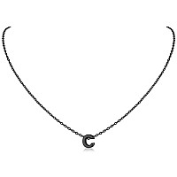 Chicsilver Black Initial Necklace For Women 925 Sterling Silver Dainty Small Letter C Initial Pendant Necklace For Women Teen Gi