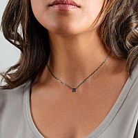 Chicsilver Black Initial Necklace For Women 925 Sterling Silver Dainty Small Letter I Initial Pendant Necklace For Women Teen Gi