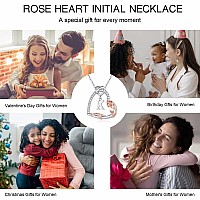 Rose Heart Necklace Gifts For Women 925 Sterling Silver Initial W Letter Heart Pendant Necklace Jewelry Anniversary Valentines