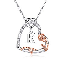 Rose Heart Necklace Gifts For Women Romantic Gifts For Her Initial K Letter Heart Pendant Necklace Jewelry Anniversary Valentin