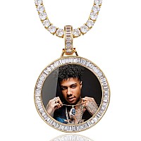 Yimeraire Customized Picture Pendant Necklace For Men Women Personalized Picture Necklace Baguette Diamond Round Shaped Custom P