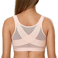 Delimira Womens Front Closure Posture Wireless Back Support Full Coverage Bra Apricot Pink 44B