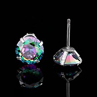 Titanium Screw Back Earrings Surgical Stainless Steel Rainbow Cubic Zirconia Fake Diamond Flat Back Stud 316L Hypoallergenic For