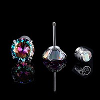 Titanium Screw Back Earrings Surgical Stainless Steel Rainbow Cubic Zirconia Fake Diamond Flat Back Stud 316L Hypoallergenic For