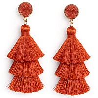 Mehz Burnt Orange Tassel Earrings For Women Trendy Drop Dangle Layered Fringe Earrings Dangly Dark Orange Earrings Boho Stateme