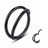 Yrogcu Nose Ring Lip Rings Septumclickerdouble Ring Open Stacked Black Ring 18G 6Mm 316L Surgical Steel Sleeper Earring Helix